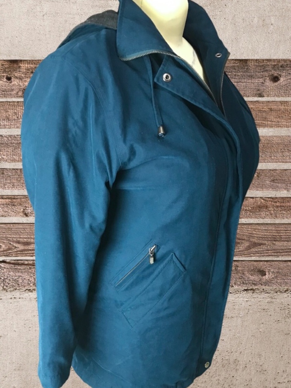 Microfiber Wool Lined Mid Length Hooded Utility Jacket